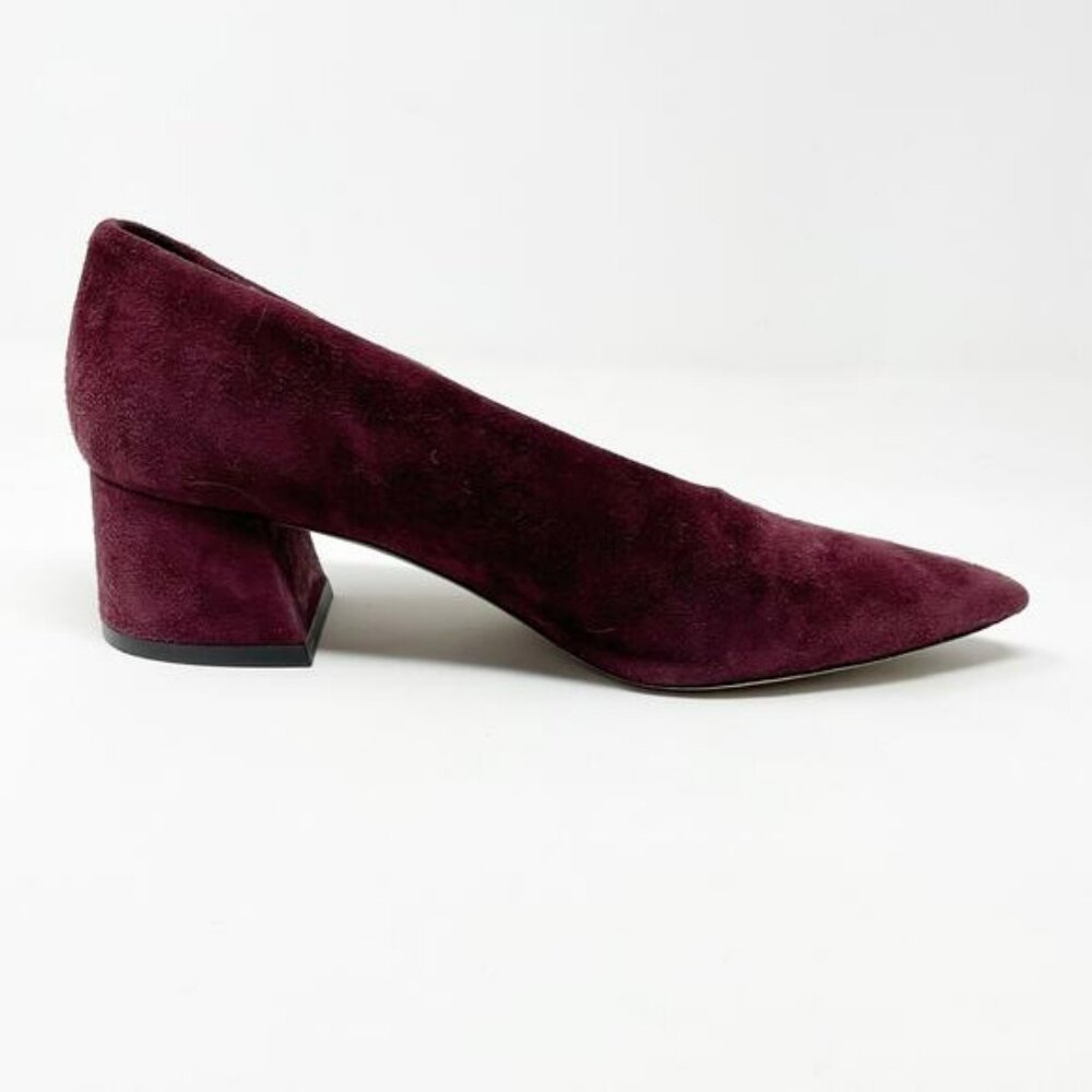 Vince Rafe Burgundy Wine Suede Leather Pointed Toe Classic Flare Heel Pumps 6
